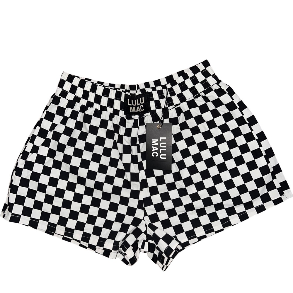Lulu Mac Black White Checkered Elastic Waist Shorts Women's Small New With Tag
